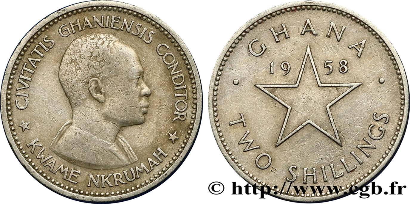 GHANA 2 Shillings Kwame Nkrumah / étoile 1958  SS 
