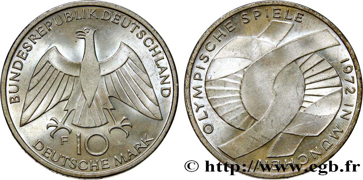 GERMANY 10 Mark / XXe J.O. Munich - L’idéal olympique 1972 Stuttgart MS 