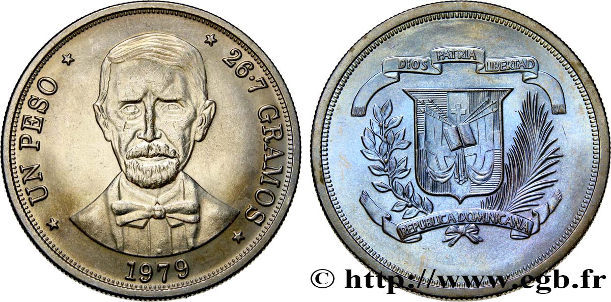 DOMINIKANISCHE REPUBLIK 1 Peso emblème / Juan Pablo Duarte 1979  fST 
