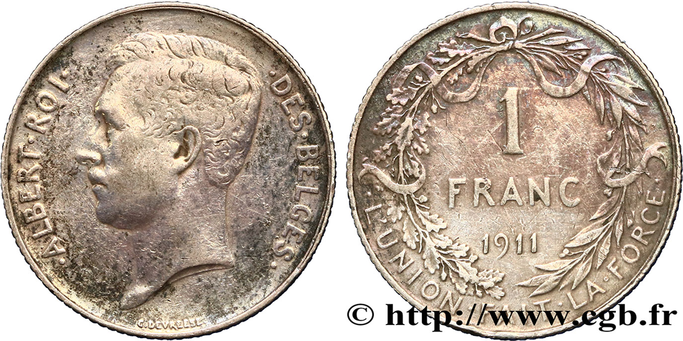 BELGIQUE 1 Franc Albert Ier légende française 1911  TB+ 