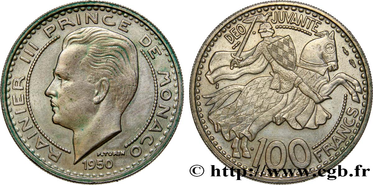 MONACO 100 Francs Rainier III / chevalier Grimaldi 1950 Paris EBC 