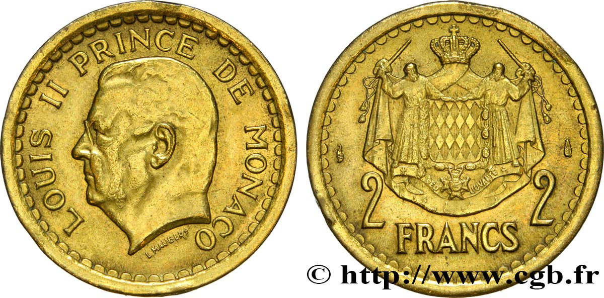 MONACO 2 Francs Louis II / armes (1943) Paris BB 
