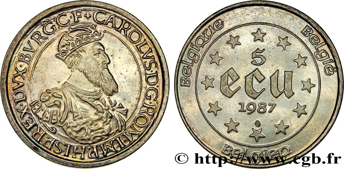 BELGIUM 5 Ecu Charles Quint 1987  MS 