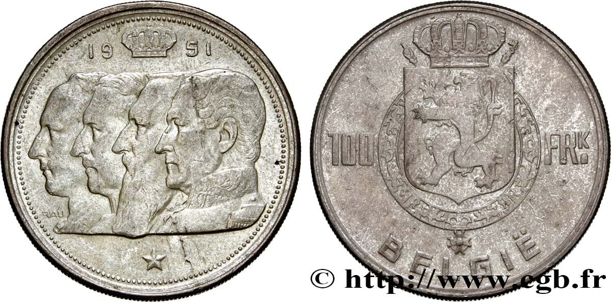 BELGIQUE 100 Francs Quatre rois de Belgique, légende flamande 1951  SUP 