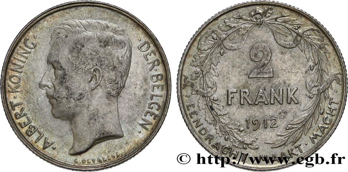 BELGIEN 2 Francs Albert Ier légende flamande 1912  VZ 