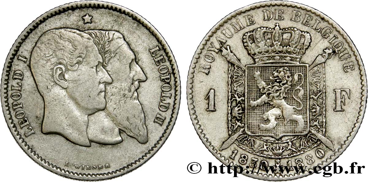 BELGIUM 1 Franc 50e anniversaire de l’indépendance 1880  VF 