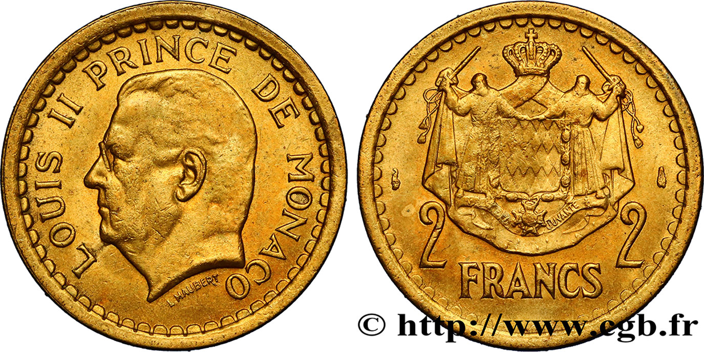 MONACO 2 Francs Louis II (1943) Paris SUP 