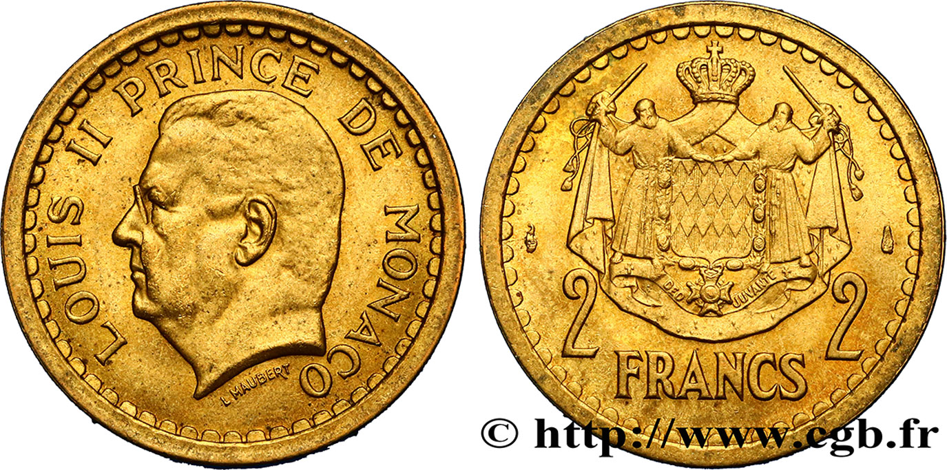 MONACO 2 Francs Louis II (1943) Paris SPL 