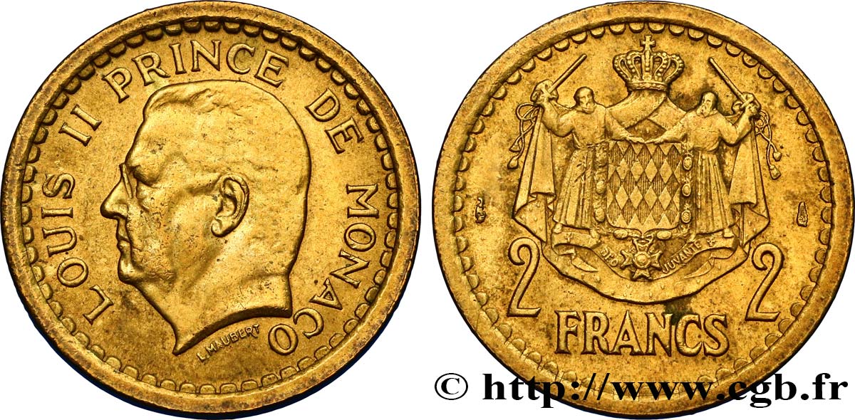 MONACO 2 Francs Louis II (1943) Paris SUP 