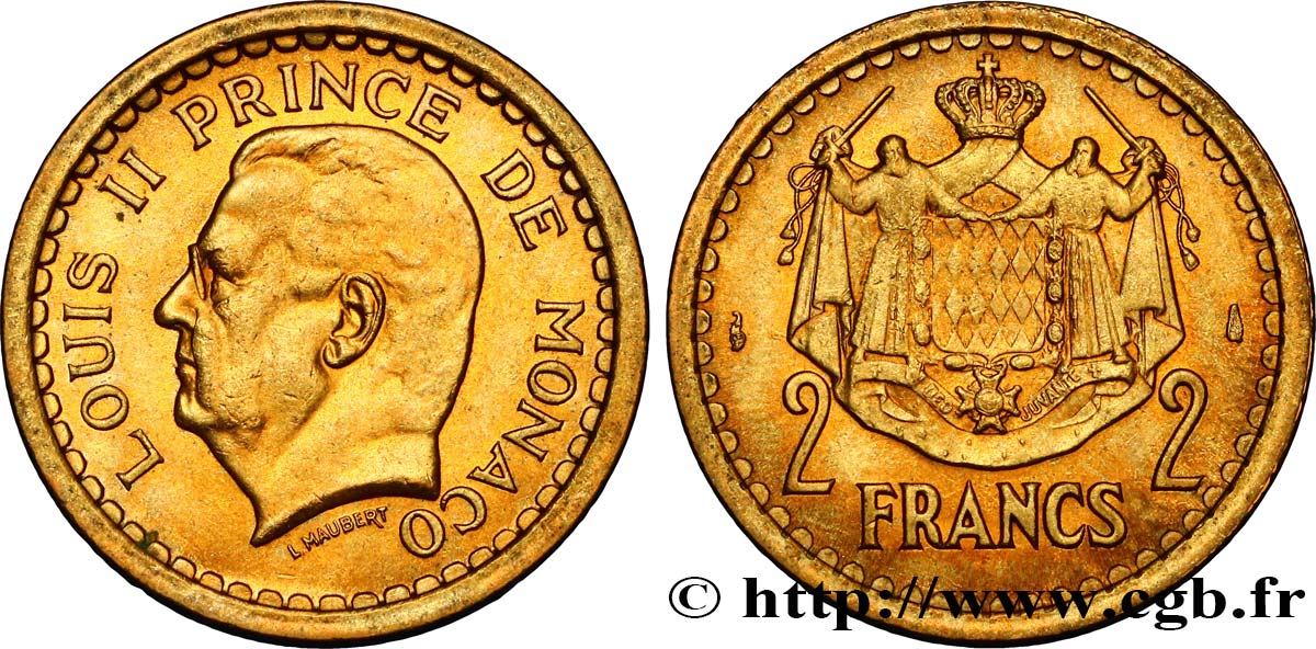 MONACO 2 Francs Louis II (1943) Paris AU 