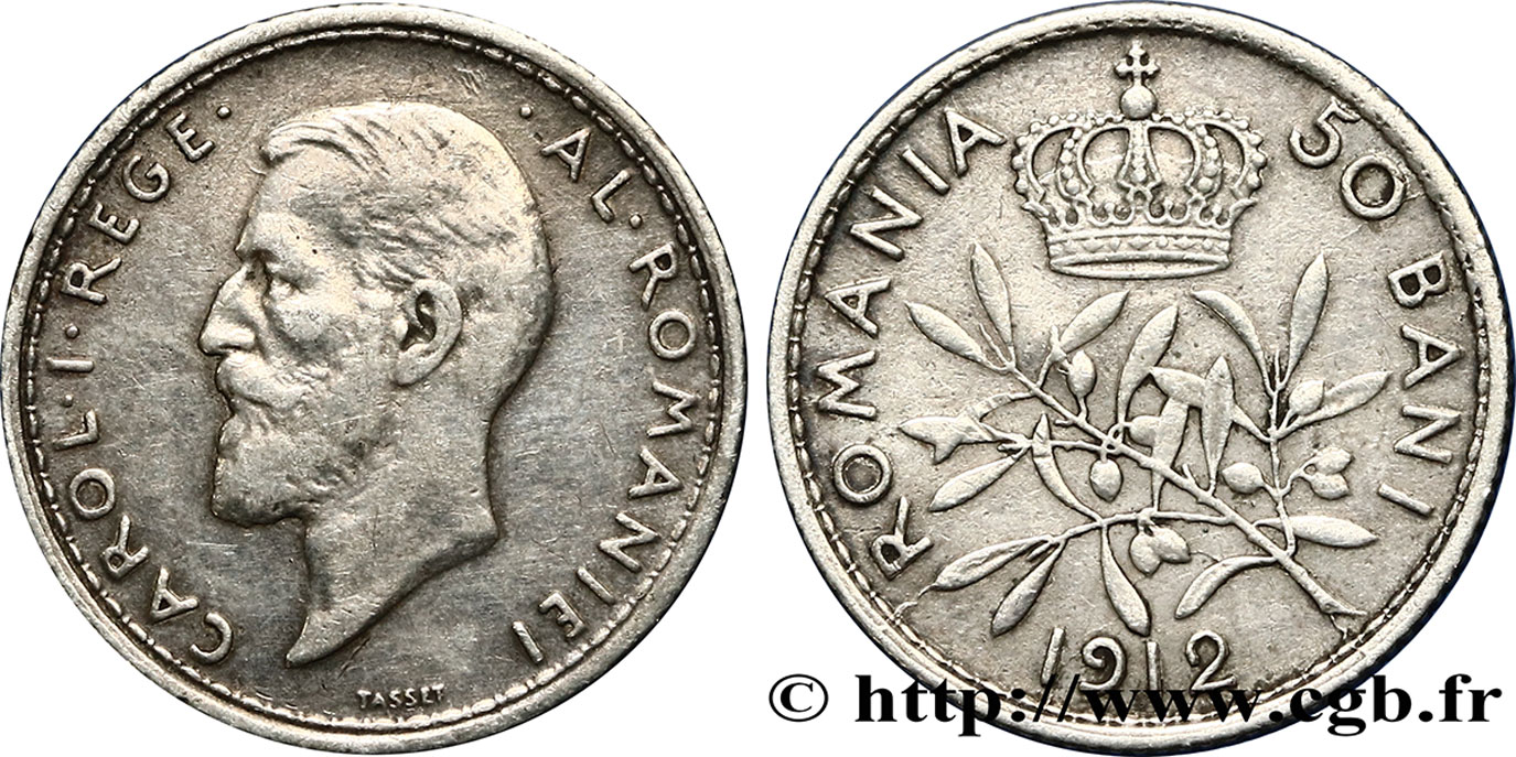 ROMANIA 50 Bani Charles Ier 1912  XF 
