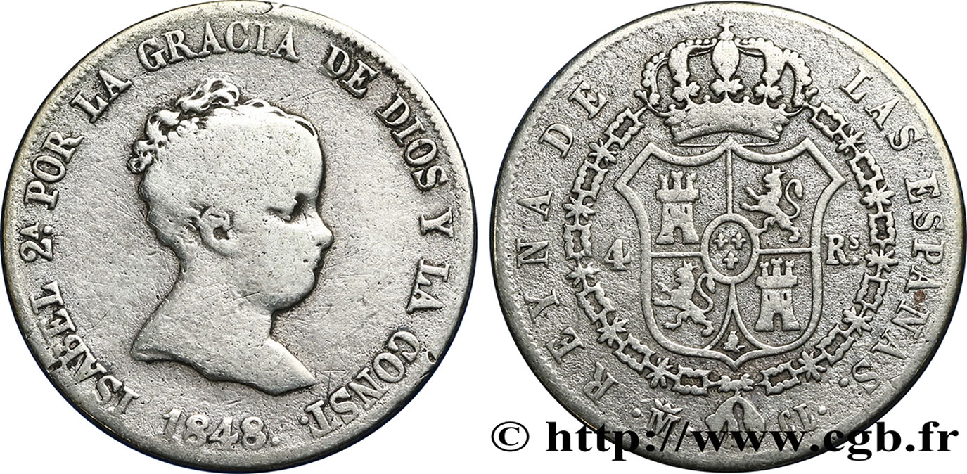 SPAGNA 4 Reales Isabelle II 1848 Madrid MB 