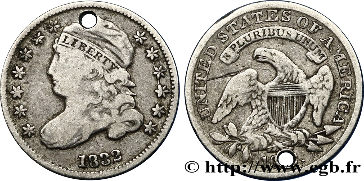ÉTATS-UNIS D AMÉRIQUE 10 Cents (1 Dime) type “capped bust”  1832 Philadelphie TB 
