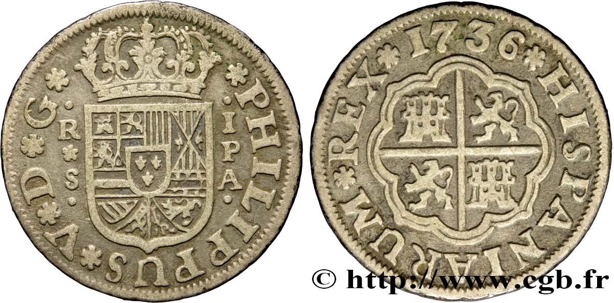 SPAIN 1 Real Philippe V 1736 Séville XF 