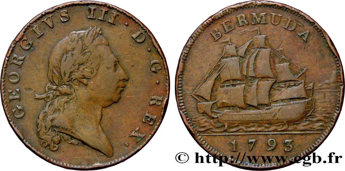 BERMUDAS 1 Penny Georges III 1793  fSS 