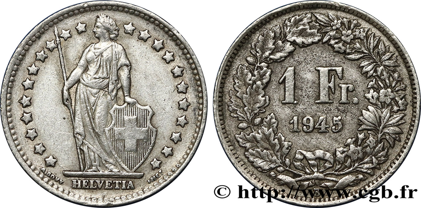 SVIZZERA  1 Franc Helvetia 1945 Berne q.SPL 