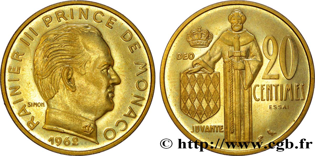 MONACO Essai de 20 Centimes prince Rainier III de Monaco 1962 Paris SPL 