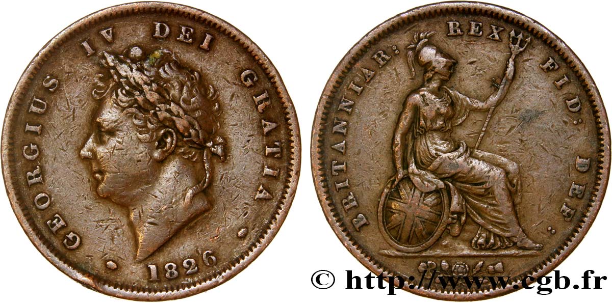 UNITED KINGDOM 1 Penny Georges IV tête laurée 1826  VF 