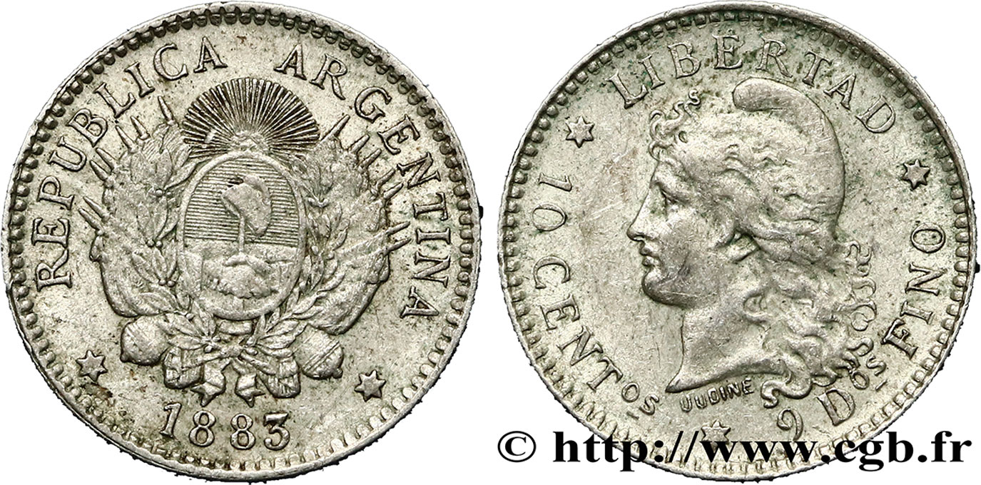 ARGENTINA 10 Centavos 1883  AU 