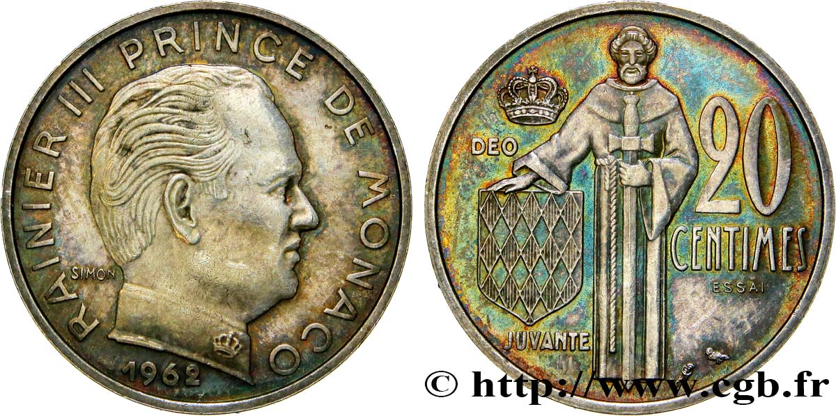 MONACO Essai de 20 Centimes argent prince Rainier III de Monaco 1962 Paris fST 