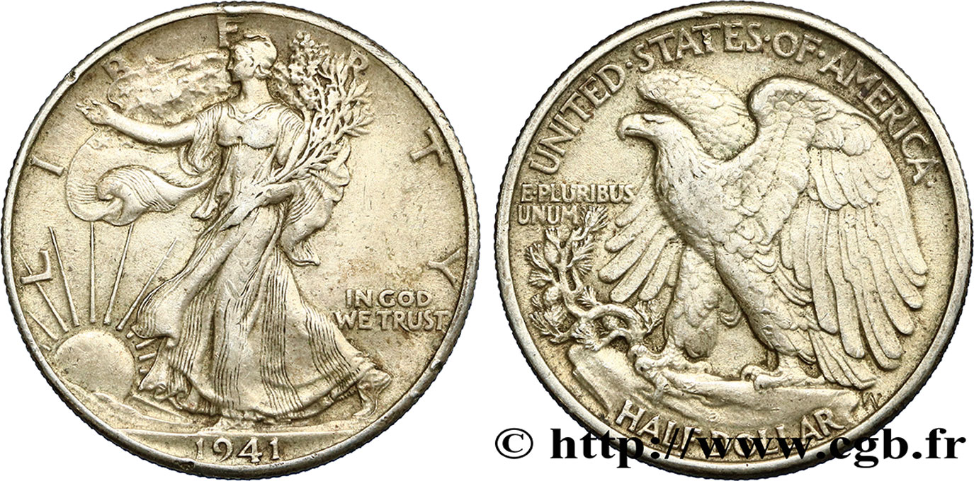 STATI UNITI D AMERICA 1/2 Dollar Walking Liberty 1941 Philadelphie BB 