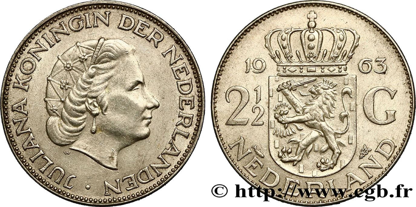 PAíSES BAJOS 2 1/2 Gulden Juliana 1963 Utrecht EBC 