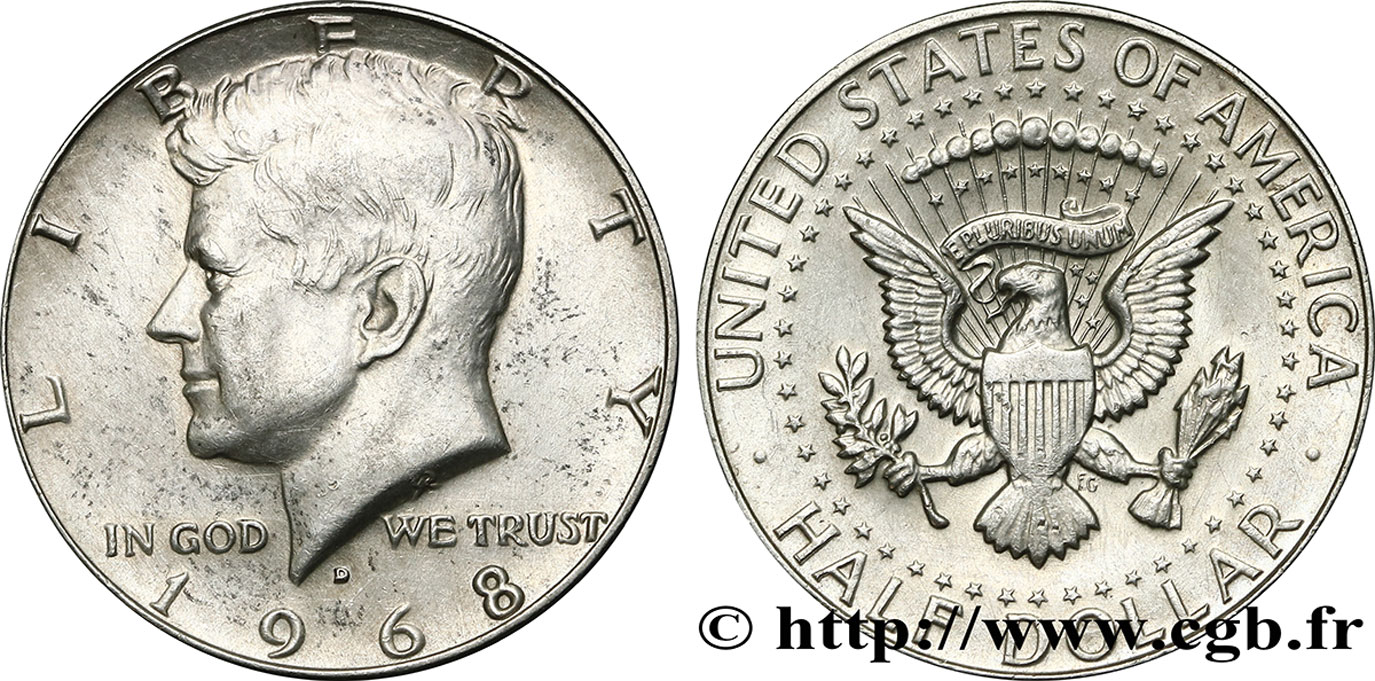 ÉTATS-UNIS D AMÉRIQUE 1/2 Dollar Kennedy 1968 Denver SUP 
