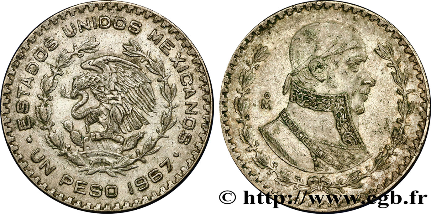 MÉXICO 1 Peso Jose Morelos y Pavon / aigle 1967 Mexico MBC 