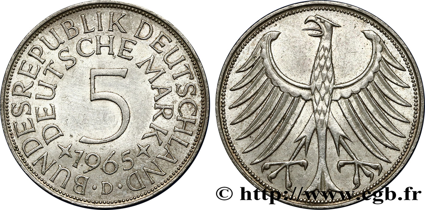 ALLEMAGNE 5 Mark aigle 1965 Munich - D TTB+ 