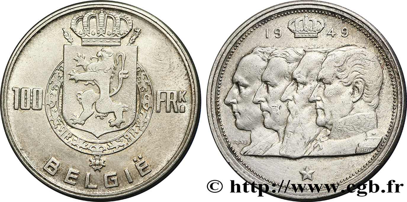 BÉLGICA 100 Francs bustes des quatre rois de Belgique, légende flamande 1949  EBC 