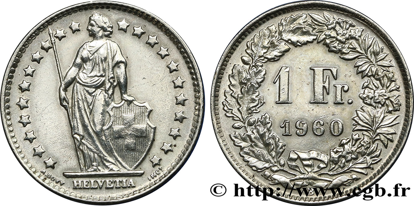 SWITZERLAND 1 Franc Helvetia 1960 Berne - B AU 