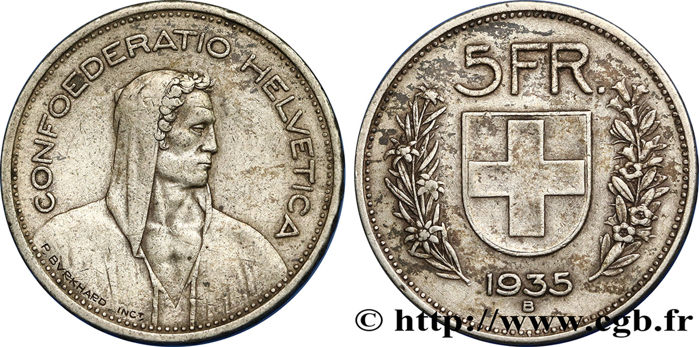 SUIZA 5 Francs Berger des Alpes 1935 Berne MBC 
