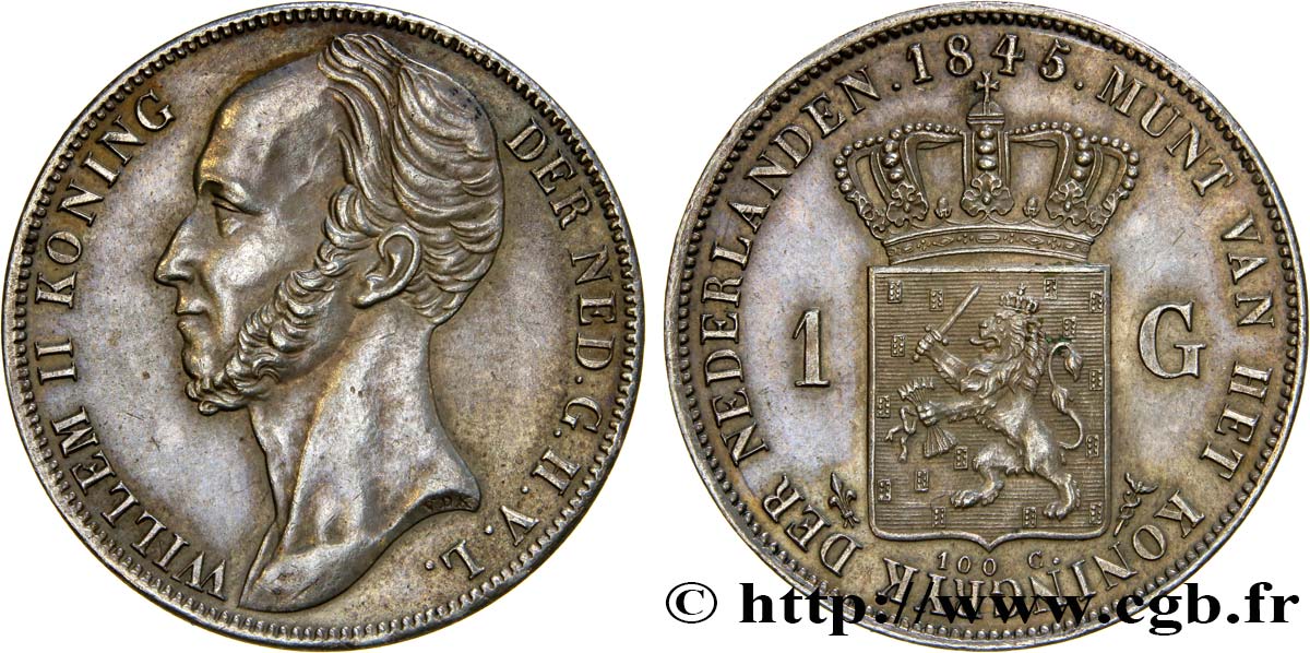 PAYS-BAS 1 Gulden Guillaume II 1845 Utrecht SUP 