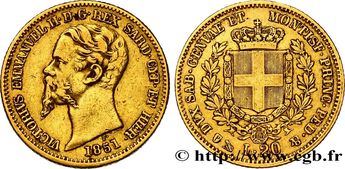 ITALIA - REGNO DE SARDINIA 20 Lire Victor Emmanuel II 1851 Gênes q.BB 