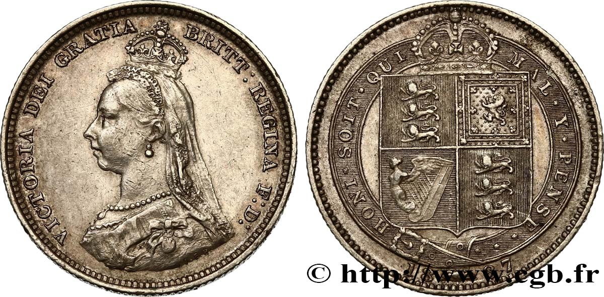 ROYAUME-UNI 1 Shilling Victoria buste du jubilé 1887  SUP 