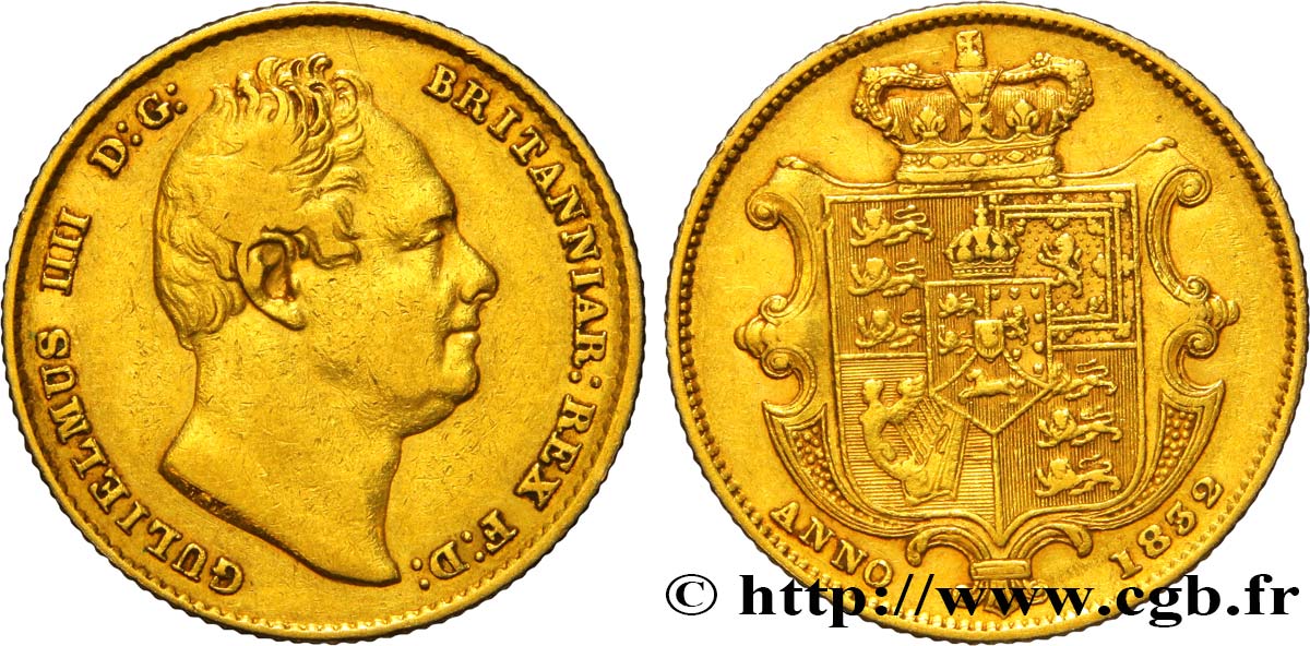 ROYAUME-UNI 1 Souverain Guillaume IIII tête nue 1832 Londres TTB 