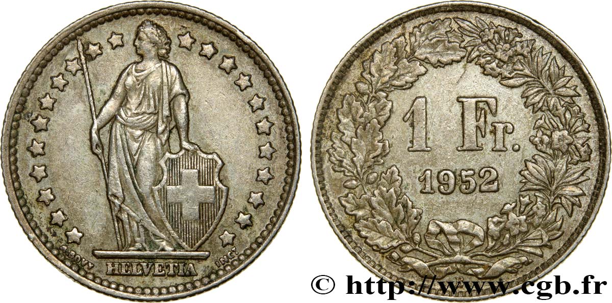 SUISSE 1 Franc Helvetia 1952 Berne SUP 