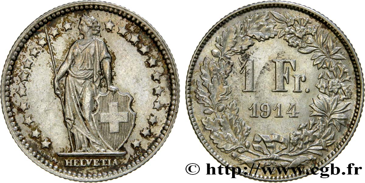 SUISSE 1 Franc Helvetia 1914 Berne SUP 