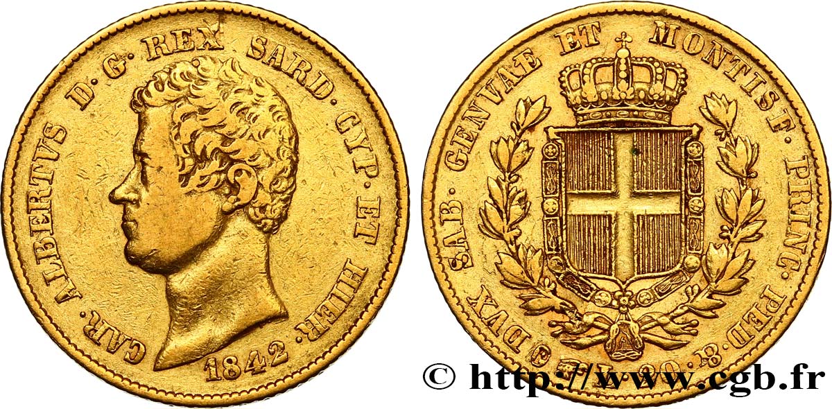 ITALY - KINGDOM OF SARDINIA 20 Lire Charles-Albert 1842 Turin VF 