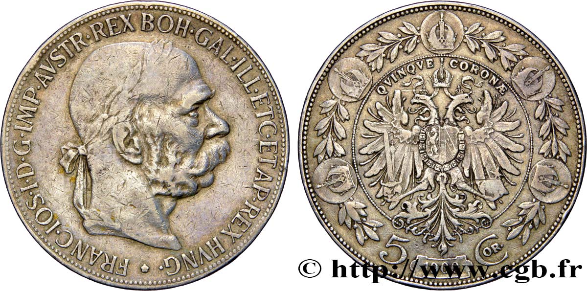 AUSTRIA 5 Corona François-Joseph Ier 1900  VF 