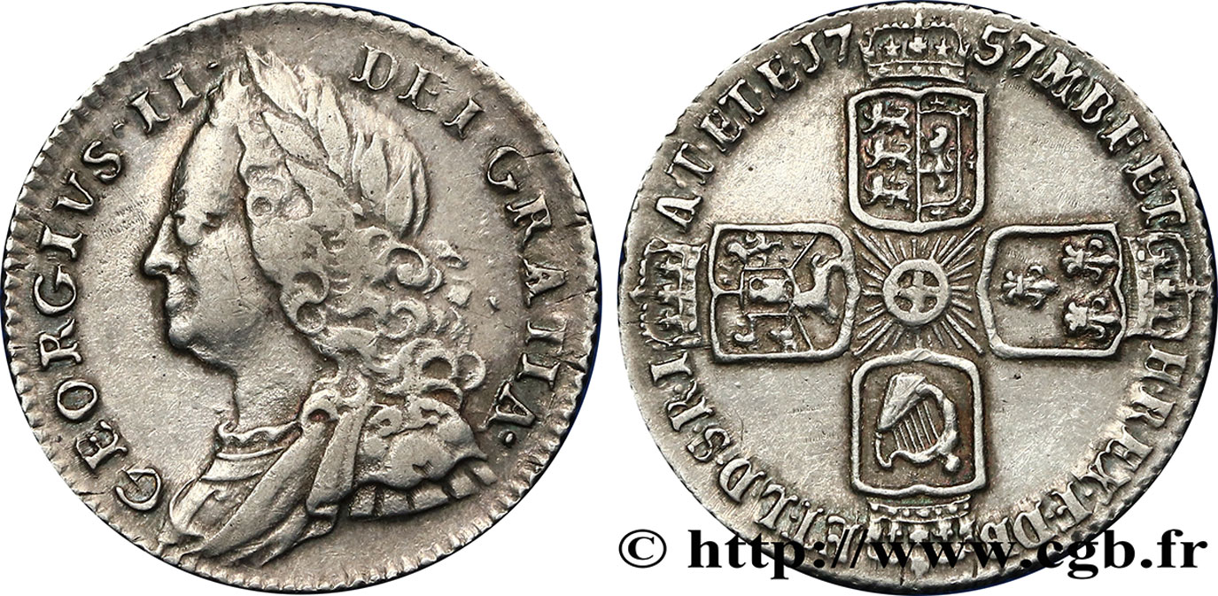 ROYAUME-UNI 6 Pence Georges II 1757  TTB 