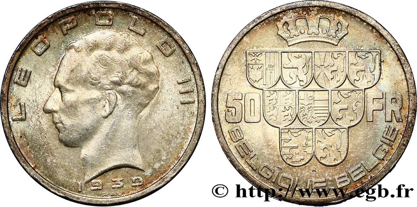 BELGIEN 50 Francs Léopold III légende Belgique-Belgie tranche position A 1939  VZ/fST 
