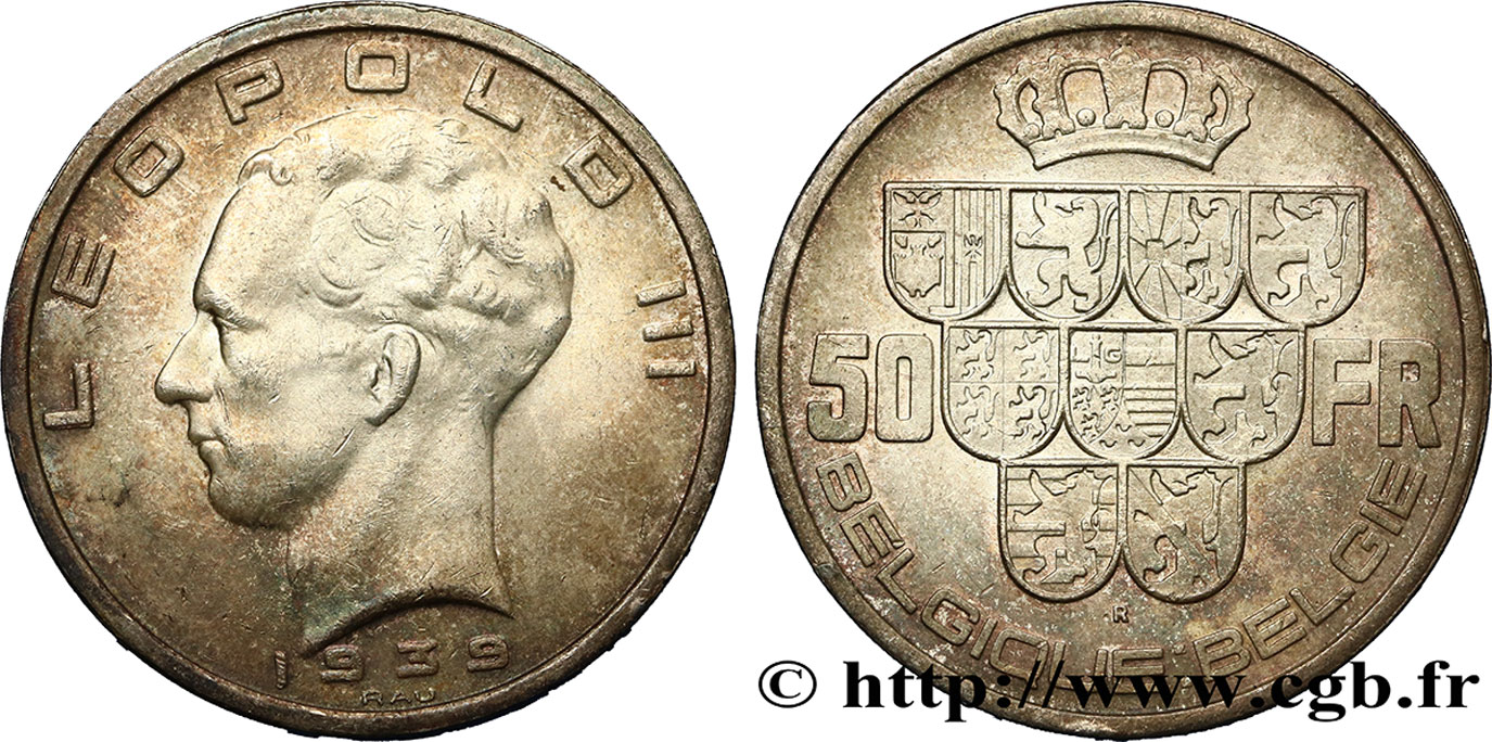 BELGIEN 50 Francs Léopold III légende Belgique-Belgie tranche position A 1939  VZ 