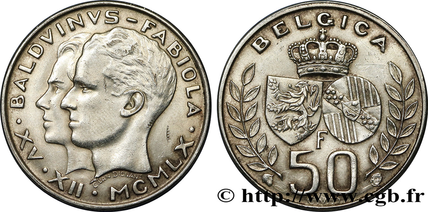 BELGIUM 50 Francs mariage de Baudouin et de Fabiola 1960  AU 