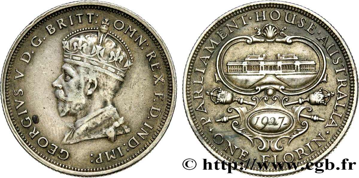 AUSTRALIE 1 Florin Parliament House 1927 Melbourne TTB 