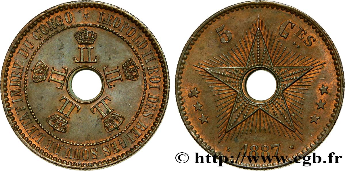 CONGO FREE STATE 5 Centimes 1887  AU 