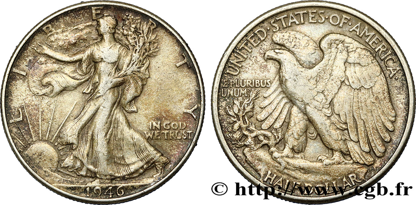 ÉTATS-UNIS D AMÉRIQUE 1/2 Dollar Walking Liberty 1946 Philadelphie TTB 