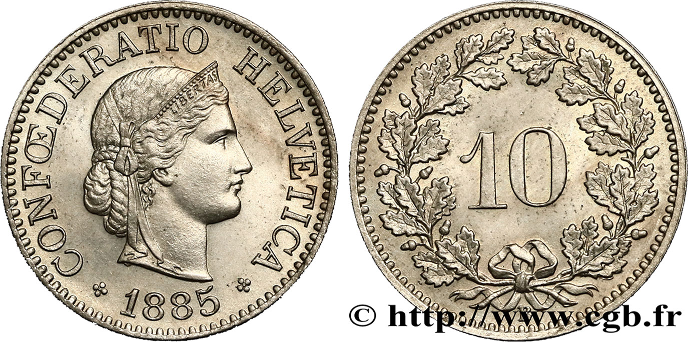 SCHWEIZ 10 Centimes (Rappen) Helvetia 1885 Berne fST 