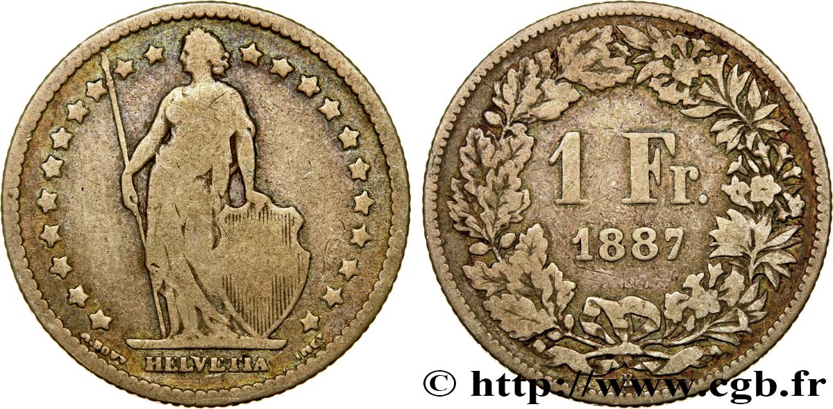 SUIZA 1 Franc Helvetia 1887 Berne BC 