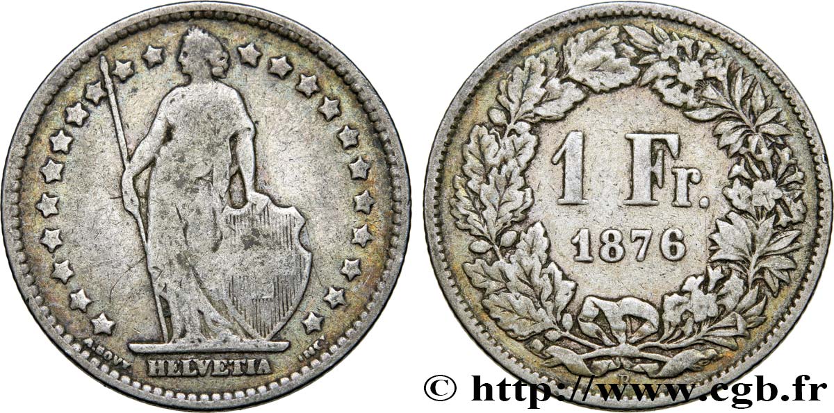 SWITZERLAND 1 Franc Helvetia 1876 Berne VF 